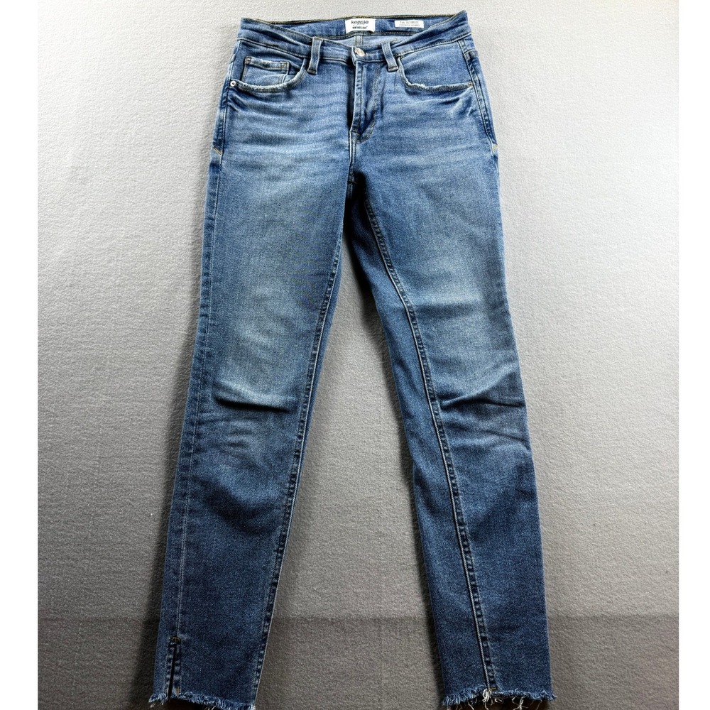 Kensie The Ultimate High Rise Skinny Jeans Women 2/26 Blue Raw Hem Distressed